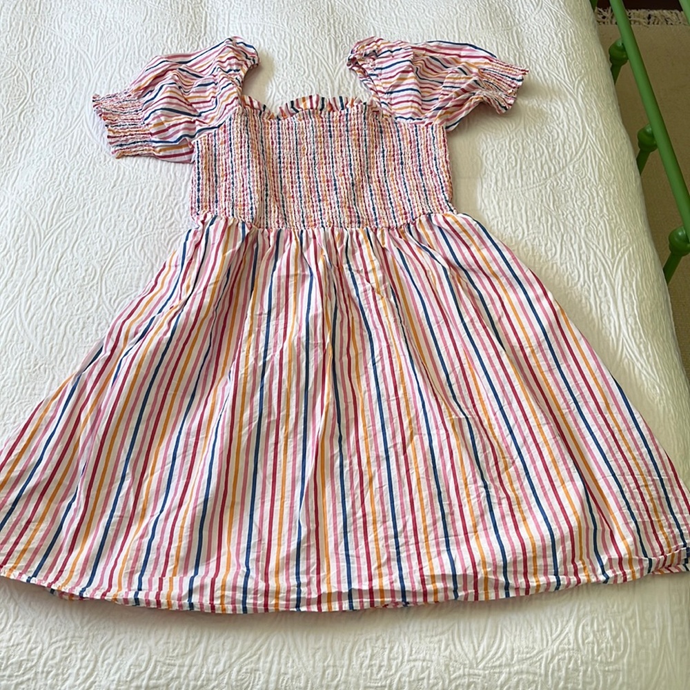 Draper James striped smocked cotton dress with pockets, size Medium